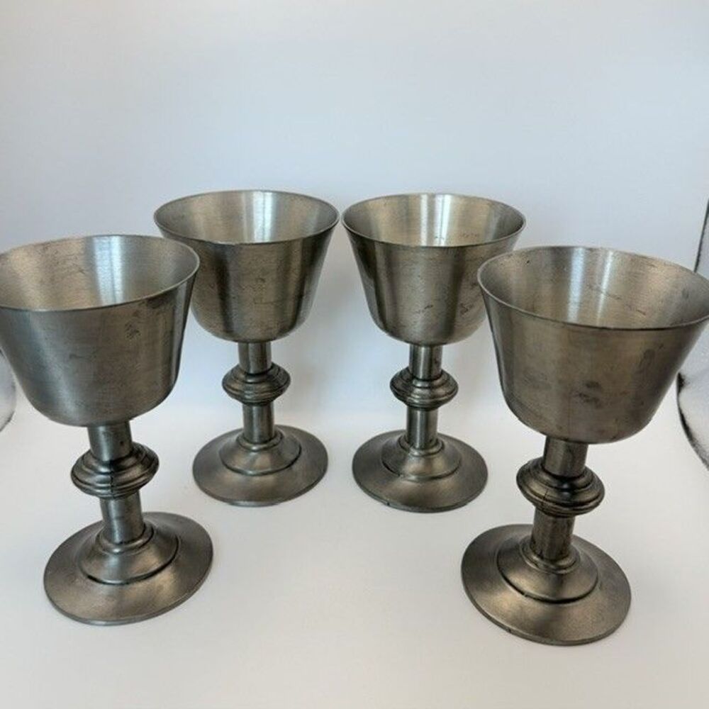 Set Of 4 International Silver Co Pewter Goblets Chalices Wine Glasses  4 in USA